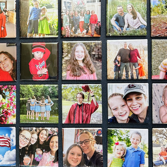 Collage of various family photos in a grid layout.